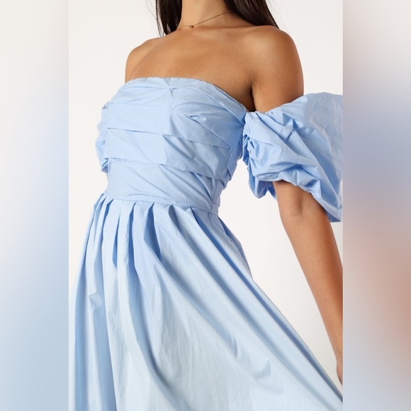 NEW PETAL & PUP SOLANA OFF SHOULDER MIDI DRESS - BLUE SIZE 4 B3052 - Picture 4 of 8